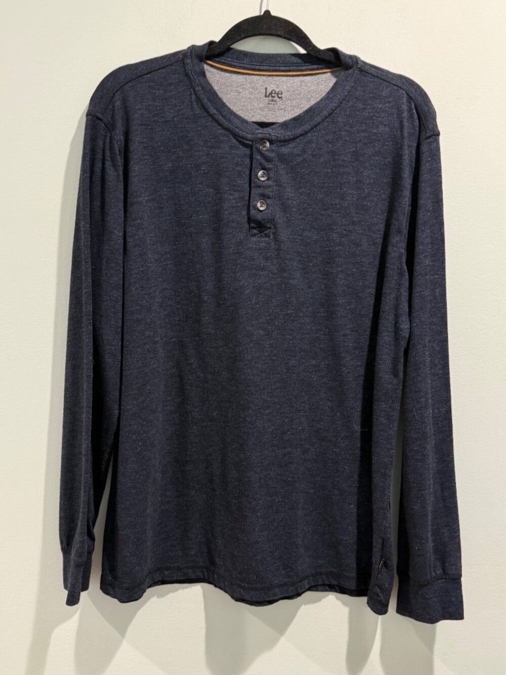 Men's Lee Heathered Navy Blue Long-Sleeve Henley Shirt - Size Large